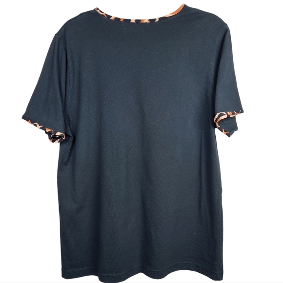 Vintage Bonnie Blain Black Cheetah Leopard Short Sleeve T-Shirt Blouse Large - Picture 3 of 6